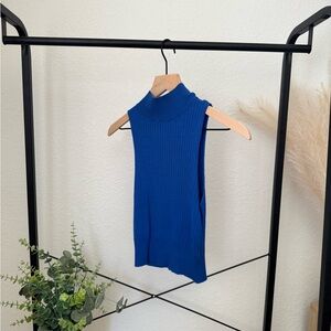 Blue Sleeveless Ribbed Top
